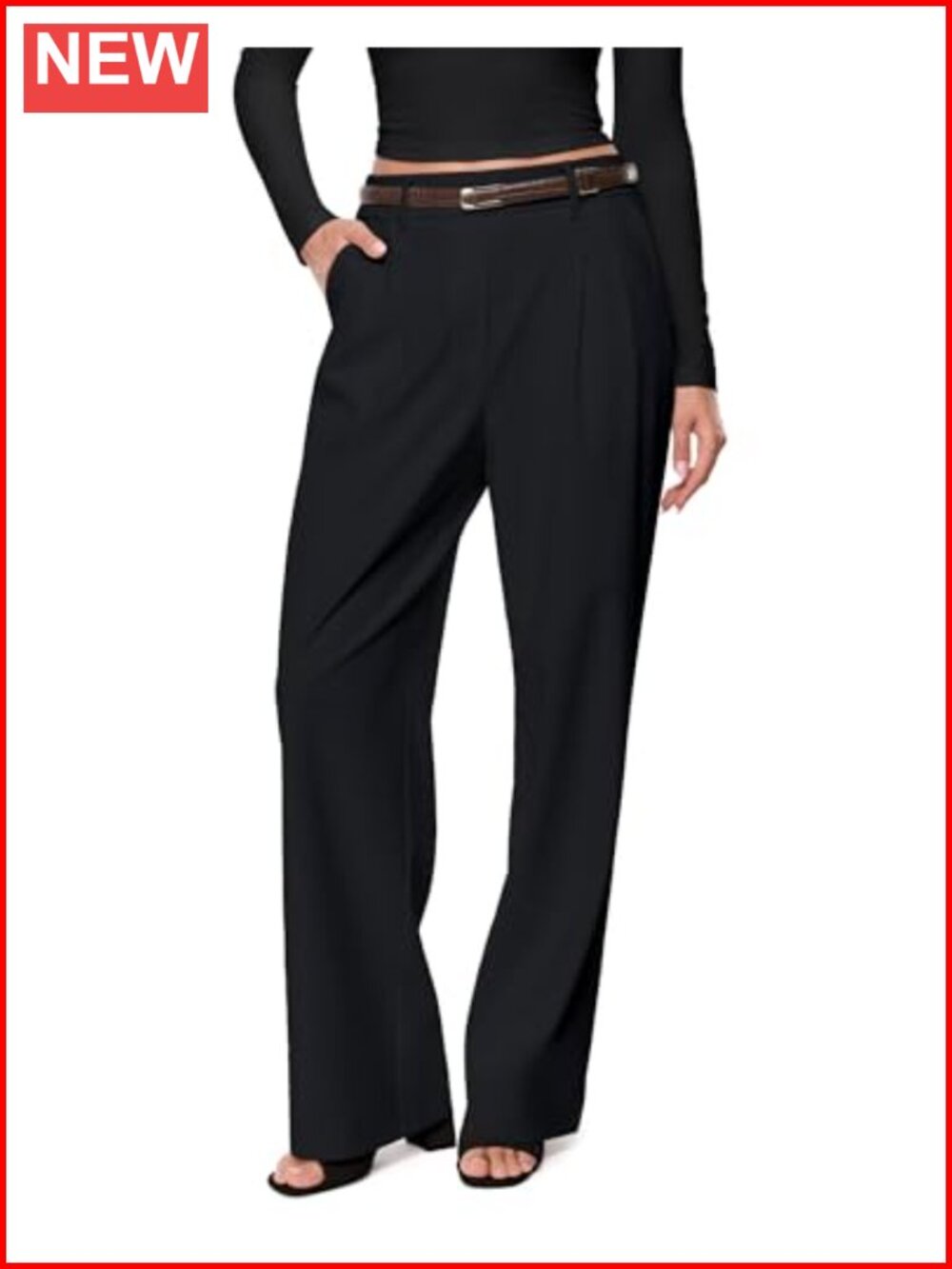 Wide Leg Dress Pants Pull On High Waist Trousers for Work